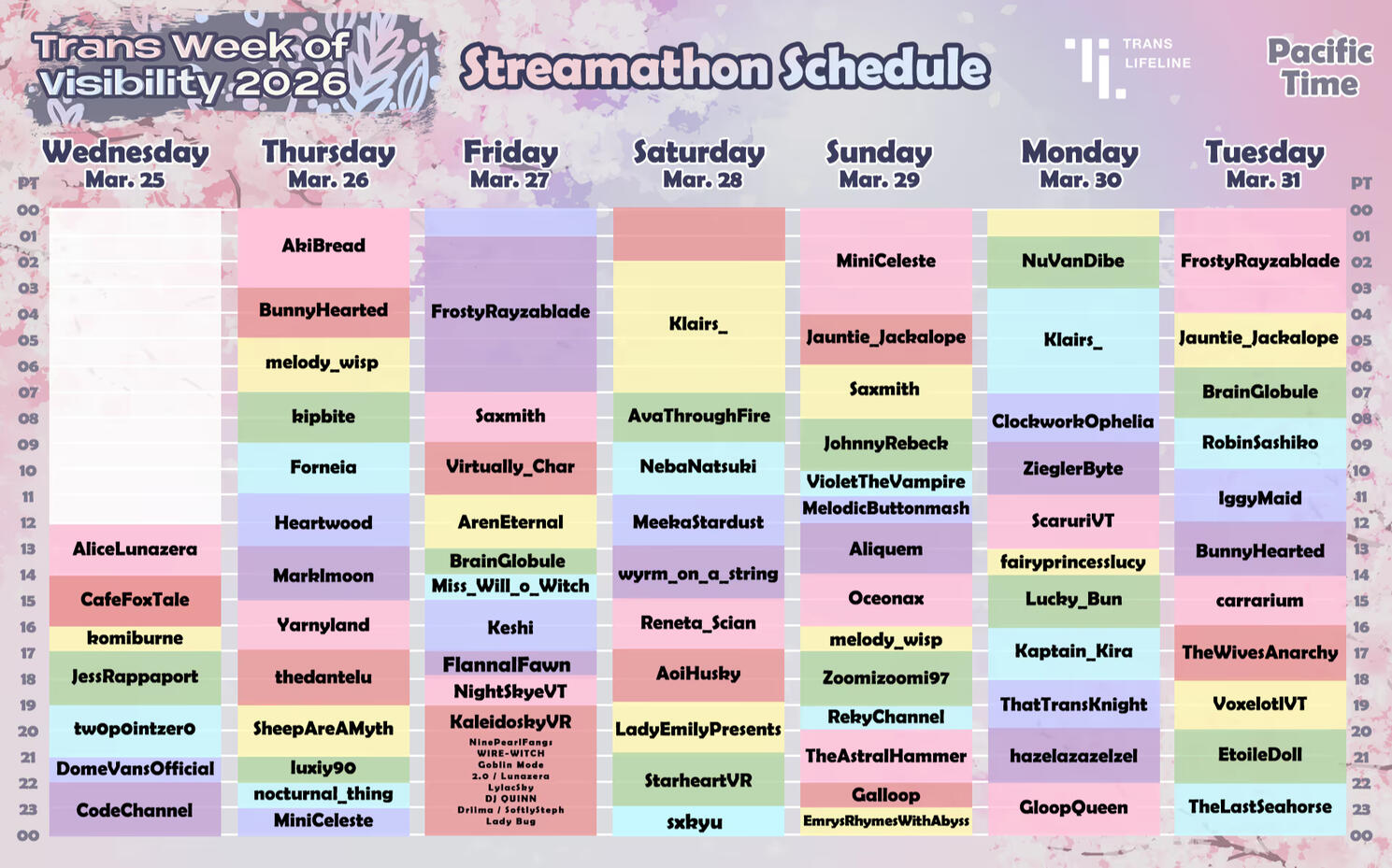 Trans Lifeline: Trans Week of Visibility 2026 Streamathon Schedule Trans Lifeline: Trans Week of Visibility 2026 Streamathon Schedule